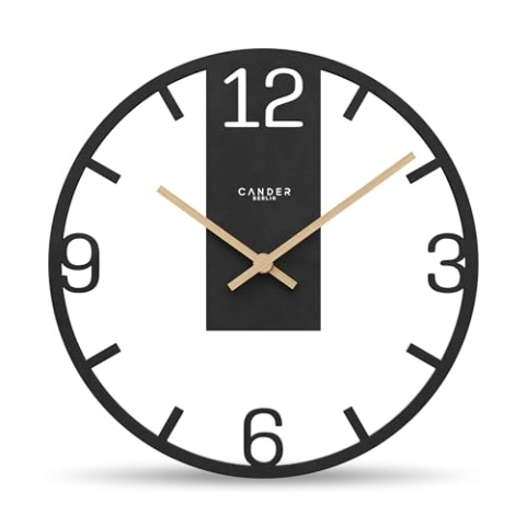 Cander Berlin Aleta Vintage-Wanduhr lautlos 30 cm MDF Holzzeiger ohne Tickgeräusche groß modern schwarz Wohnzimmer Küche