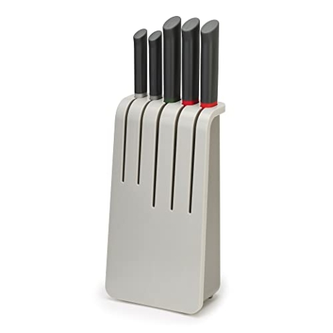 Joseph Joseph 5-teiliges Messerblock-Set, Edelstahlklingen, rot/grau