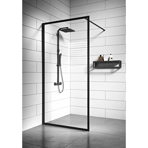 Badplaats B.V. Duschwand Georgia 90 x 200cm Glas Duschabtrennung Walk-In Dusche Nano Duschtrennwand, Schwarz