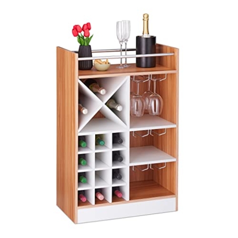 Relaxdays Weinregal mit Glashalter, 22 Flaschen, freistehend, Wein und Sekt, Hausbar HxBxT: 96 x 63 x 35 cm, braun