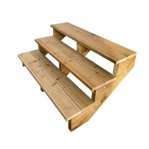 Außentreppe Holz, 2 bis 7 Stufen, fertiges Set, Gartentreppe aus Holz, für Garten, Balkon und Terrasse (3 Stufen ohne Setzstufen, 120cm)