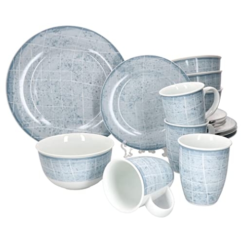 Ritzenhoff & Breker Nordic Ellen Kombi-Service 16-tlg Hellblau I Geschirr-Set für 4 Personen I Speise-Teller - Frühstücks-Teller - Müsli-Schalen - Kaffee-Becher I Porzellan-Set spülmaschinengeeignet