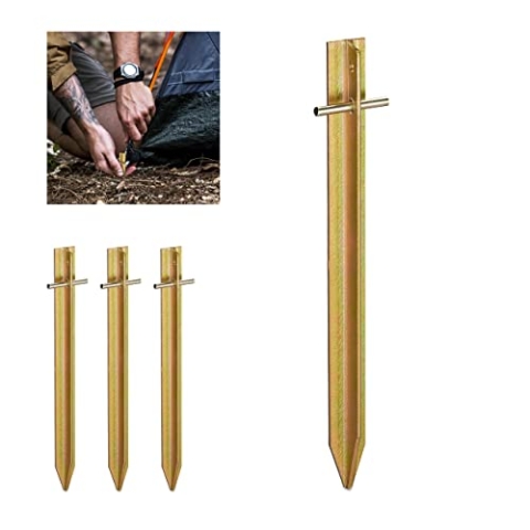 Relaxdays 16 x Hering, Stahl, T-Profil, 30 cm lang, Öse, Zeltheringe, stabil, schlagfest, Camping und Garten, Bodenanker, Gold