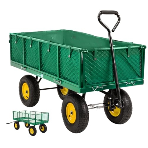 Miweba Bollerwagen MB-700 | 𝟕𝟎𝟎 kg Traglast - Luftreifen - Wände klappbar - Volumen 220 L - Sackkarre - Schubkarre - Transportwagen - Handwagen - Gartenwagen - Wagen - Gartenkarre (Grün)