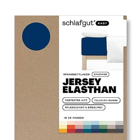 Schlafgut Easy Jersey Elasthan Boxspring Spannbettlaken 180x200 bis 200x220 Blue Deep, Spannbetttuch aus superweicher Baumwolle mit Elasthan