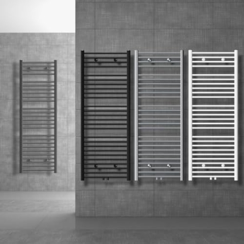 ECD Germany Badheizkörper Mittelanschluss 400 x 1200 mm Weiß gebogen mit Thermostat und Anschlussgarnitur Universal Eck- und Durchgangsform Weiß - Heizkörper Heizung Handtuchwärmer Handtuchtrockner