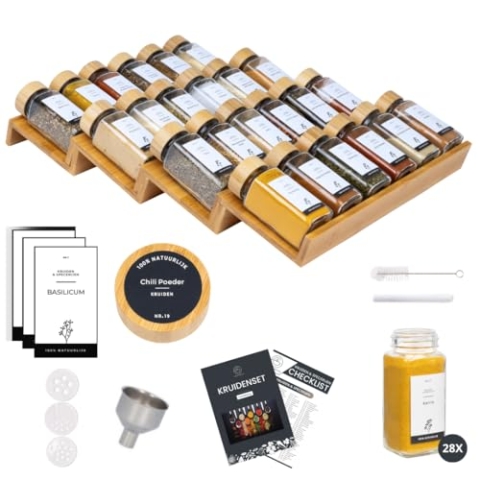 Organess Gewürzregal mit 24 Gewürzgläsern - Gewürzregal Schublade - Gewürz-Organizer - Küchenschublade Organizer - Komplettset - 4 Stück - Schwarz