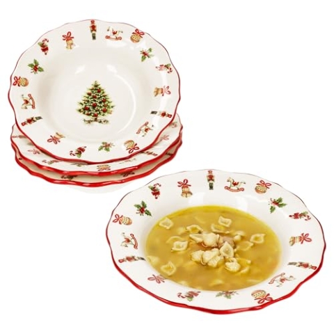 MamboCat Maestro Natale 4er Set Suppenteller I 350ml I Tiefe italienische Keramik-Teller für 4 Personen mit Weihnachtsdekor I Teller für Salat, Suppe, Reis & Pasta an Weihnachten, Advent & Nikolaus