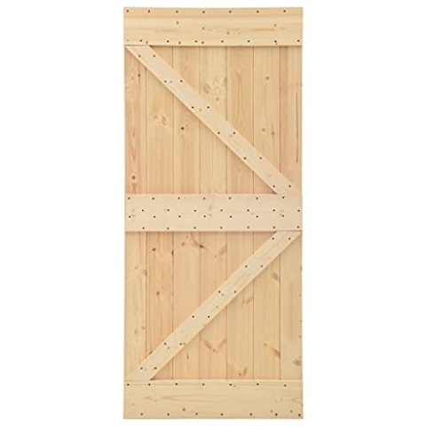 vidaXL Kiefernholz Massiv Schiebetür mit Beschlag Schiebetürbeschlag Schiebetürsystem Holzschiebetür Tür Holztür Laufschiene 90x210cm