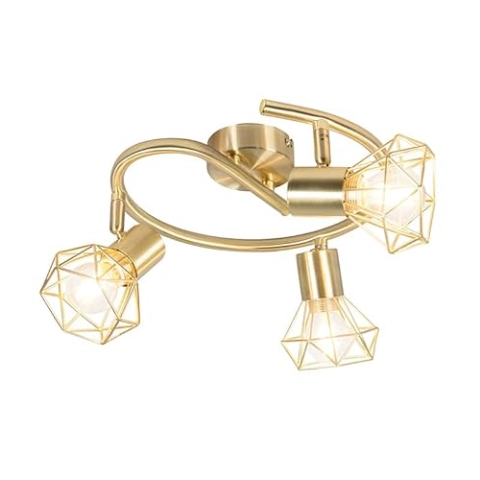 QAZQA - Modern Art Deco Spot I Spotlight I Deckenspot I Deckenstrahler I Strahler I Lampe I Leuchte Messing dreh- und neigbar - Mosh 3-flammig Spotbalken I Wohnzimmer I Schlafzimmer - Stahl Rund - LED