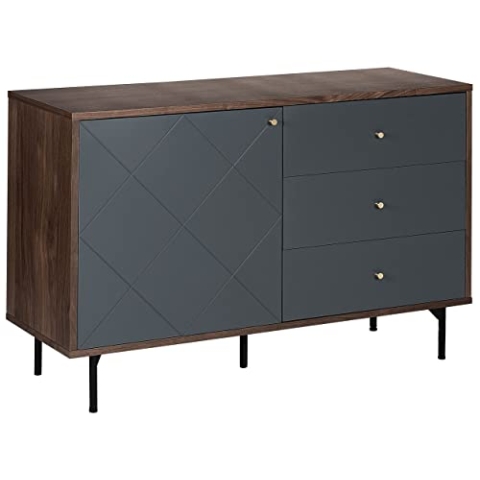 Beliani Modernes Sideboard grau/dunkler Holzfarbton mit Tür und 3 Schubladen Palmer