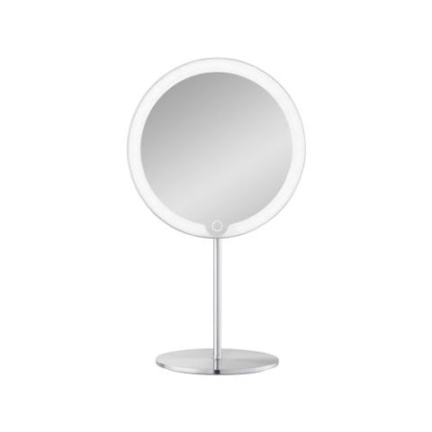 Blomus LED Kosmetikspiegel MODO | Akku Schminkspiegel aus mattem Edelstahl | Touch, 3 Lichtfarben, Dimmbar | 14L x 20B x 34,5H cm | Make-Up Spiegel | 5-Fach Vergrößerungsspiegel inkl. USB-C Kabel