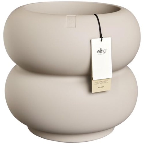 elho Amber Roll Low 43 - Blumentopf für Innen und Außen - 100% Recyceltem Plastik - Ø 43 x H 40 cm - Beige/Balanced Beige