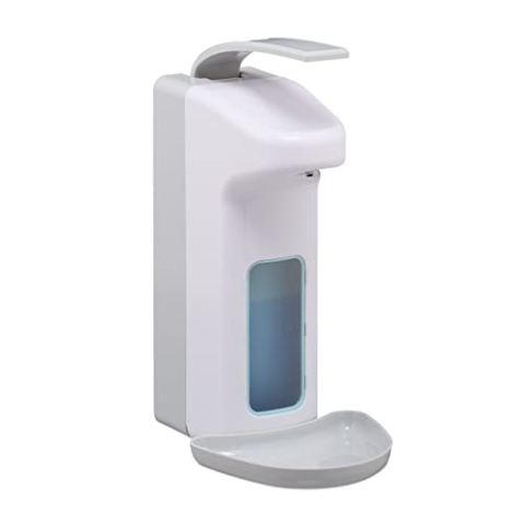 2 x Eurospender, 1000 ml, Tropfschale, Armhebel, Desinfektionsmittel, Seife, Wandbefestigung, Hygienespender, weiß