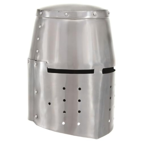vidaXL Mittelalterlicher Ritterhelm für LARP Replik Theaterrequisiten Halloween-Partys Kreuzritterhelm Topfhelm Mittelalter Helm Rüstung Silbern Stahl