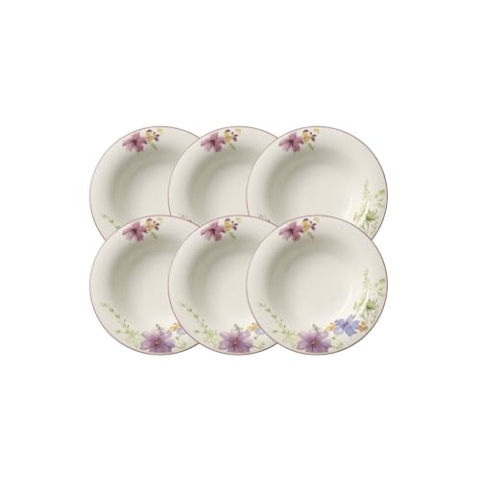 Villeroy & Boch Mariefleur Basic Suppenteller, Porzellan, Weiß, 25 x 25 x 9.20 cm, 6 Einheiten