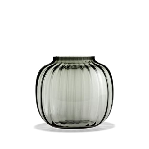 Holmegaard Ovale Vase H17.5 Primula optisches Muster mundgeblasenem Glas, grau