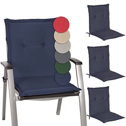 Beautissu 4 er Set Niedriglehner Auflage Gartenstuhl 100x50x6 cm Loft NL - Sitzkissen Niederlehner Rückenkissen niedrig Stuhlkissen Schaumkern Füllung Kissen Dunkelblau