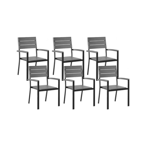 Beliani Gartenstuhl 6er Set mit Armlehnen Aluminium schwarz Kunstholz grau modern Como