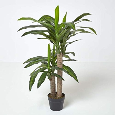 Homescapes künstlicher Dracaena Fragrans/Drachenbaum, dekorative Kunstpflanze im Topf, hochwertige Dekopflanze, naturgetreue Indoor-Pflanze, Drachepalme, 90 cm