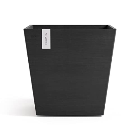 Ecopots Blumentopf Rotterdam Dunkel Grau - 35 x 35 cm quadratisch klein - mit Bewässerung - Pflanzentopf aus Recycling Kunststoff - Übertopf modern für Indoor und Outdoor