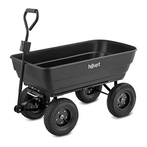 Hillvert Bollerwagen Gartenwagen Handwagen Transportwagen Luftbereifung HT-Q.BASS-125G (125 L / 350 kg, Kippfunktion, Anhängevorrichtung, Luftreifen), Grün