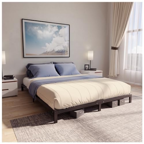 Dreamzie Bett 140x200 mit Lattenrost aus Metall - Bettgestell 140x200 für Matratze, Höche 25 cm - Robust, Leichte Montage, Umfangreicher Stauraum - Schwarzer Lattenrost