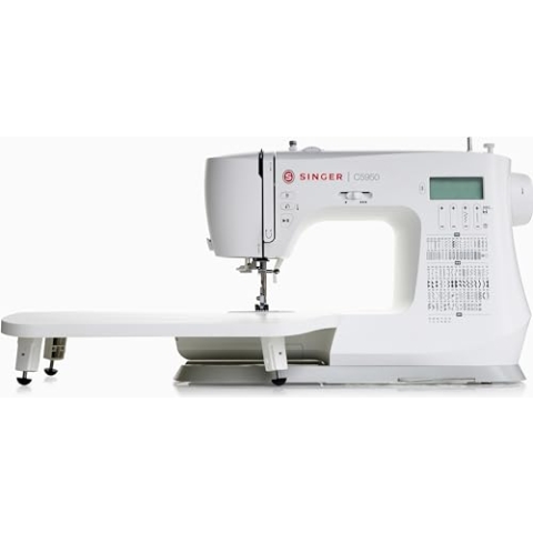 SINGER C5955 Professionelle elektronische Nähmaschine und Nähmaschine mit 200 Stichen, 8 Ösen, automatischer Nadeleinfädler, LCD-Display, 2 LEDs, 8 Füße für kreatives Nähen, Leder und Quilting