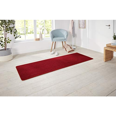 Hanse Home Nasty Läufer – Flauschiger Kurzflor Teppich Einfarbig Unifarben für Esszimmer, Wohnzimmer, Kinderzimmer, Flur, Schlafzimmer, Küche – Uni Rot, 80x200cm