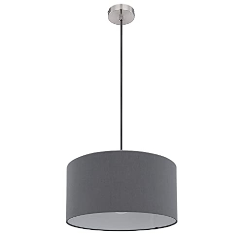 Globo Pendelleuchte Deckenlampe Essbereich Hängeleuchte Textilschirm rund anthrazit, Metall Stoff, 1x E27, DxH 40x140 cm, Wohnzimmer