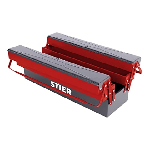 STIER Werkzeugkasten leer, sehr robust und wiederstandsfähig, aus hochwertigem Stahlblech, 600x190x200 mm, Werkzeugkoffer mit 5 Fächern, platzsparend durch kompaktes Design der Werkzeugkiste