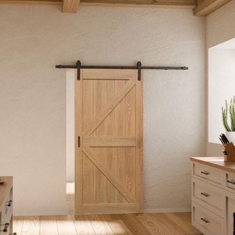 inova Holzschiebetür Komplettset 1025x2150mm Eiche Vintage offene Laufschiene in schwarz