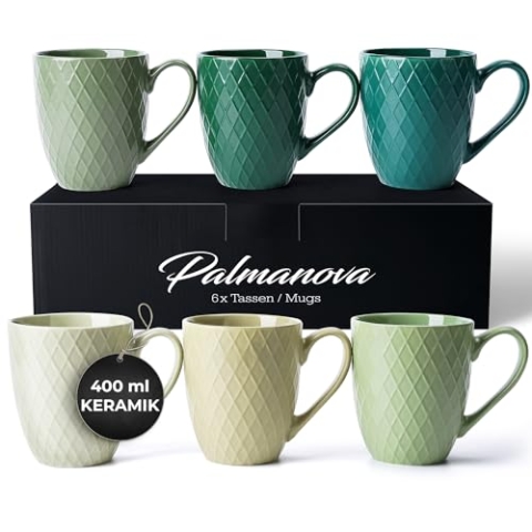 MIAMIO – 6 x 400 ml – Kaffeetassen Set/Becher – Moderne Keramik Tasse Matt – Kaffeetasse groß – Palmanova Kollektion (Jungle)