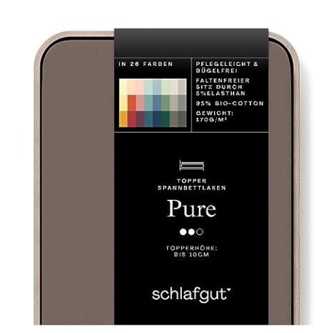 Schlafgut Pure Topper Spannbettlaken 120x200cm bis 130x220cm Sand Deep, Spannbetttuch aus weicher Biobaumwolle