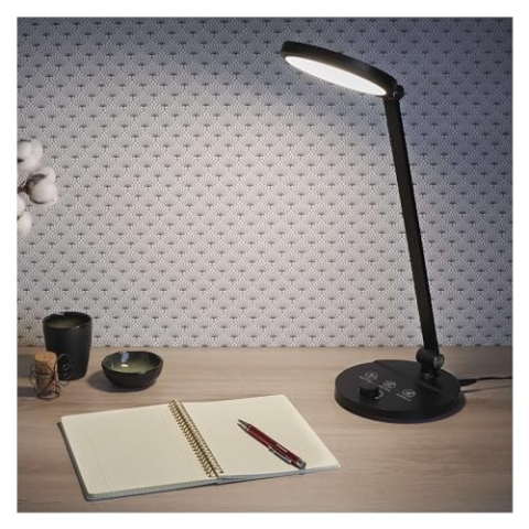 EMOS LED-Schreibtischlampe CHARLES, Tischleuchte mit 80 LEDs, Leistung 7,6W, Helligkeit 550lm, klappbar und neigbar, einstellbare Farbtemperatur, schrittweises Dimmen, 1,3m Kabel + Netzteil, schwarz