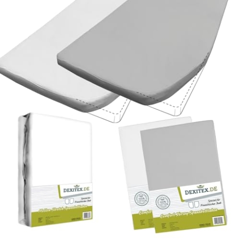 Dexitex - Spannbettlaken Wohnmobil 3er Set - 1 Spannbettlaken Grau + 1 Weiß + 1 Matratzenschoner Ecke Rechts (125-155cm x 200cm)- Französische Betten - für Wohnmobil Bett - Rechts -1 Grau + 1 Weiß