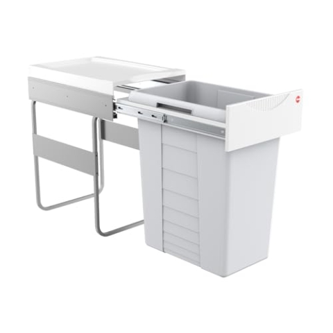 Hailo Abfallsammler 3668401 | Easy-Cargo Solo Müllbehälter | großer 40L Einbau-Mülleimer für die Küche | Abfalleimer für 40 cm Unterschrankbreite | Mülltrennungssystem, Kunststoff Hellgrau