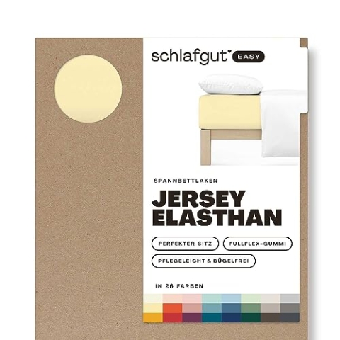 Schlafgut Easy Jersey Elasthan Spannbettlaken 120x200 bis 130x220 Yellow Mid, Spannbetttuch aus superweicher Baumwolle mit Elasthan