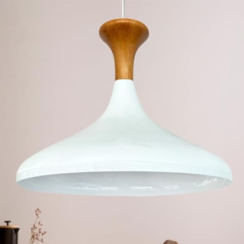 bamyum Champion Pendelleuchte aus Holz, 35 cm Hängelampe Metall E27 Moderne Esstisch Lampe, Skandinavisch Pendellampe für Schlafzimmer Wohnzimmer Küche Esstisch, Küchenlampe Hängend Weiß