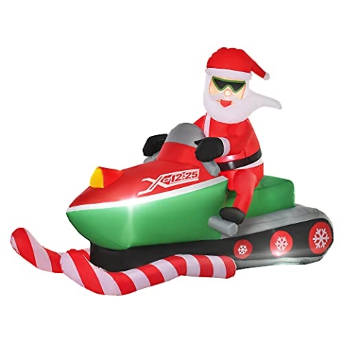 HOMCOM Aufblasbar Weihnachtsmann Schneemann Weihnachtsdeko LED Figur aufblasbar Weihnachtsdeko beleuchtet LED IP44 Polyester Grün+Rot 210 x 110 x 160 cm