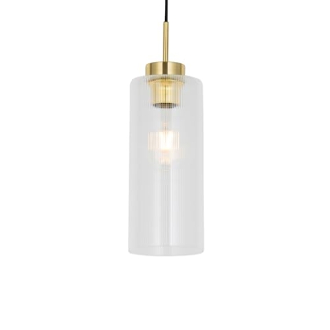 Qazqa - Art Deco Art-Deco-Hängelampe I Pendellampe I Pendelleuchte Gold I Messing mit Glas - Laura I Wohnzimmer I Schlafzimmer - Rund I Länglich - LED geeignet E27