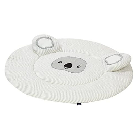 Alvi Krabbeldecke rund | Krabbeldecke 100 cm | Außenmaterial: 100% Bio-Baumwolle | Füllung: 100% Polyester Premium Baby Kuscheldecke | Spieldecke Extra Weich Gepolstert, Koala Gray 3d mit Ohren