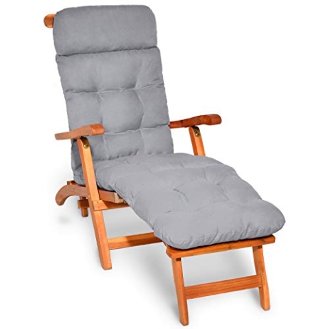 Beautissu Bequeme Liegenauflage Deckchair & Sonnenliegen 200x50cm Flair DC – 8cm Dicke Polsterung Gartenliege Auflage Liegestuhl Polster mit Schaumflockenfüllung Gartenmöbel Kissen Hell Grau
