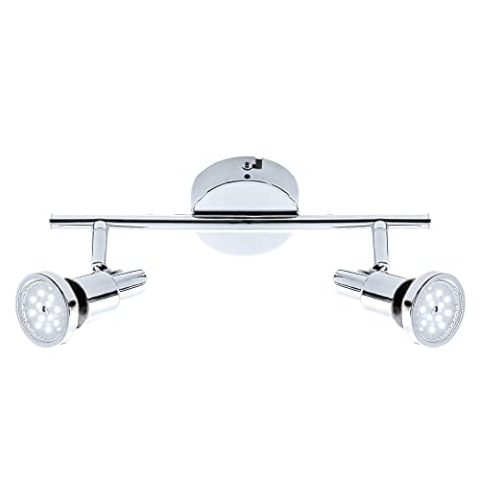 Briloner Leuchten - LED Spotleuchte, Deckenleuchte, Badleuchte, Badlampe, IP44, Strahler dreh- und schwenkbar, 2x GU10, 8 Watt, 800 Lumen, 3.000 Kelvin, Chrom, 275x80x123mm (LxBxH), 2992-028