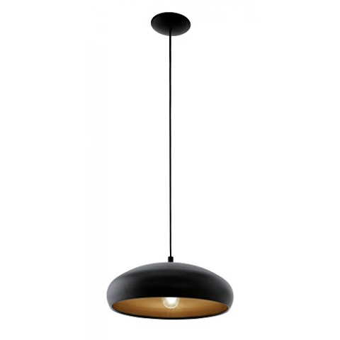 EGLO Pendelleuchte Mogano 1, 1 flammige Hängelampe Vintage, Industrial, Hängeleuchte aus Stahl in Schwarz, Kupfer, Esstischlampe, Wohnzimmerlampe hängend mit E27 Fassung
