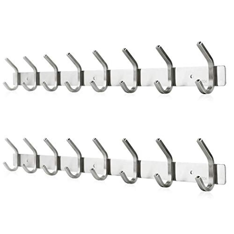 Dripex Hakenleiste Kleiderhaken 2 Pack Garderobenhaken Edelstahl Handtuchhalter Rostfrei 59cm Wandhaken mit 8 Haken Badzimmer Küche Tür