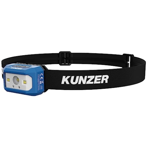 Kunzer HL-002 Stirnlampe mit LED-Technik und Sensorfunktion – 3 Modi mit 120-300 lm Lichtstärke, bis 5h Leuchtdauer