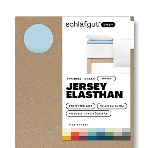 Schlafgut Easy Jersey Elasthan Topper Spannbettlaken 180x200 bis 200x220 Blue Light, Spannbetttuch aus superweicher Baumwolle mit Elasthan