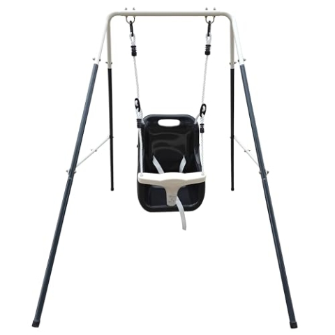AXI Babyschaukel mit Gestell aus Metall in Grau & Weiß für den Garten | Outdoor Schaukel für Babys und Kleinkinder | Für Kinder ab 9 Monate | Schaukelsitz in Anthrazit & Weiß