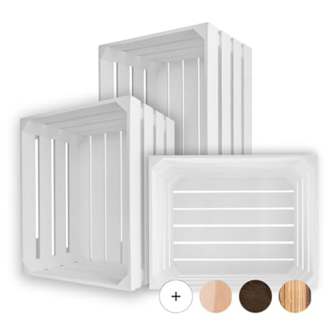 Creative Deco 3 x Große Holzkiste Weiß | 50 x 40 x 30 cm | Weinkisten Set Obstkiste Holz | Geschliffen | Vintage Holzbox Kiste | Perfekt als Deko Geschenkkorb leer Spielzeugkiste Aufbewahrungsbox